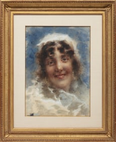 Tranquillo Cremona, Italian 1837-1878, "Il Sorriso", watercolor on heavy paper