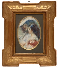 Tranquillo Cremona, Italian 1837-1878, "Silenzio Amoroso (Lovers Silence)", watercolor on board