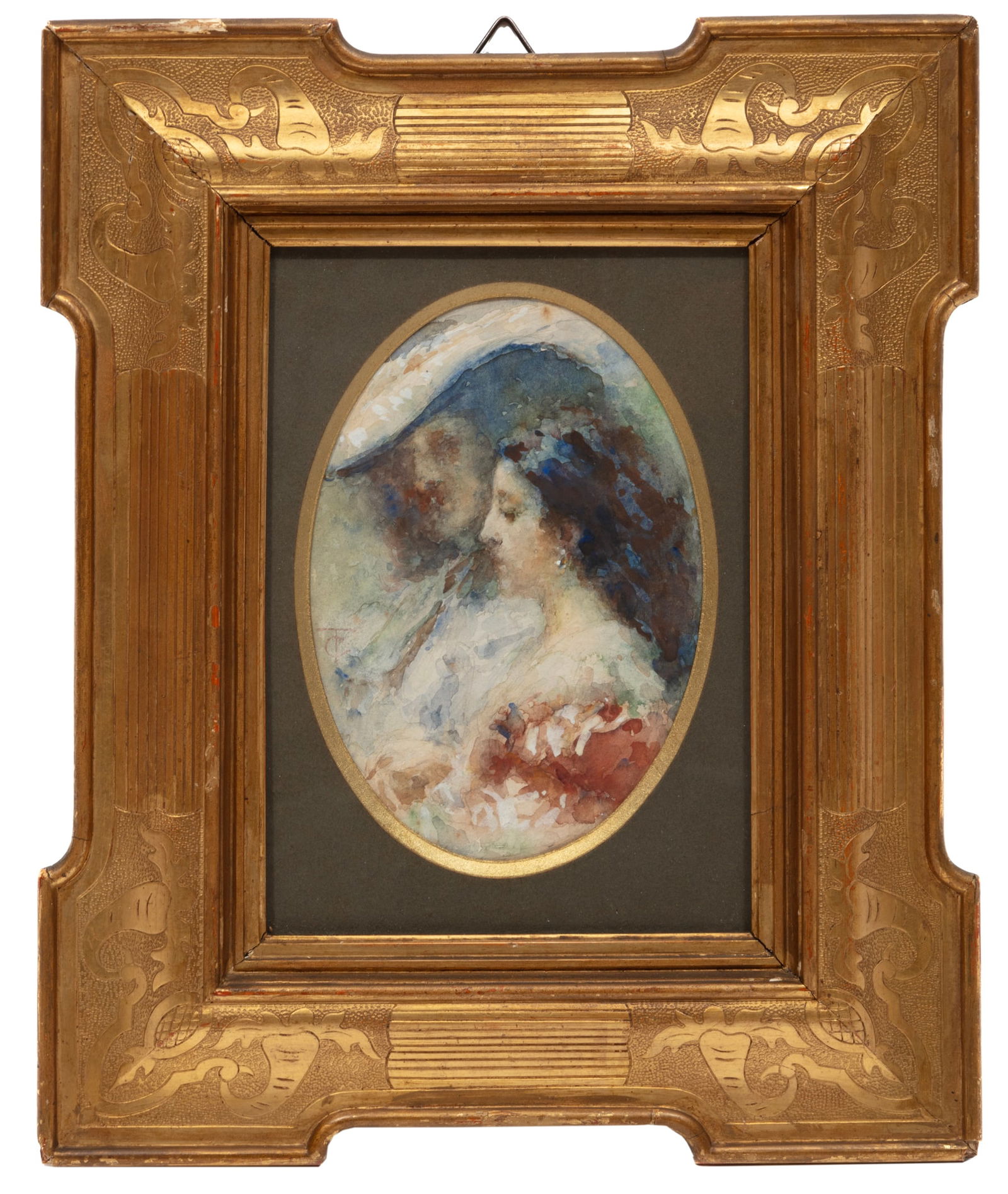 Tranquillo Cremona, Italian 1837-1878, "Silenzio Amoroso (Lovers Silence)", watercolor on board (1 of 4)