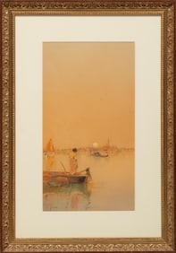 Raffaele Mainella, Italian 1858-1907, "Venetian Sunset", watercolor on paper laid on board
