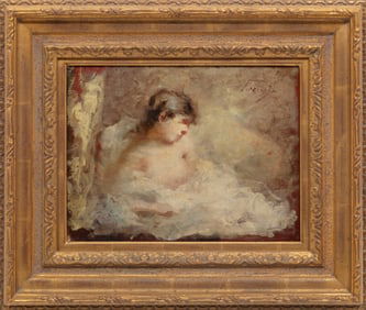 Gaetano Previati, Italian 1852-1920, "Nudo di Donna", oil on canvas