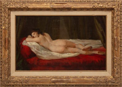 Vito D'Ancona, Italian 1825-1884, "Reclining Nude", oil on canvas