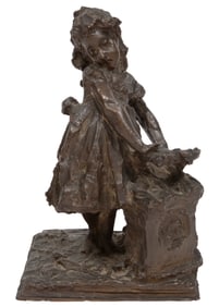 Giuseppe Grandi, Italian 1843-1894, "Study of a Girl for the Monument to Antonio Billia", bronze