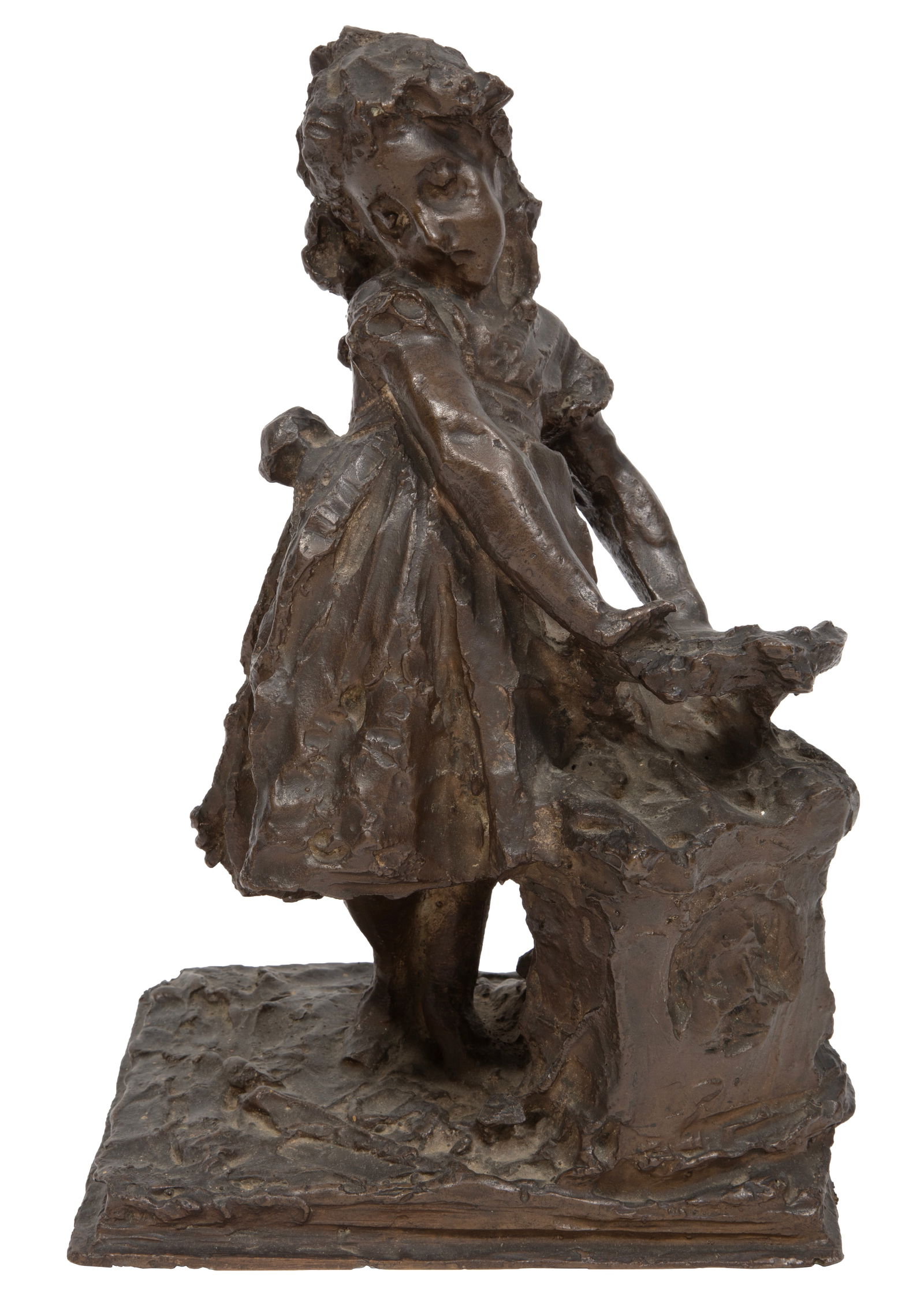 Giuseppe Grandi, Italian 1843-1894, "Study of a Girl for the Monument to Antonio Billia", bronze (1 of 3)