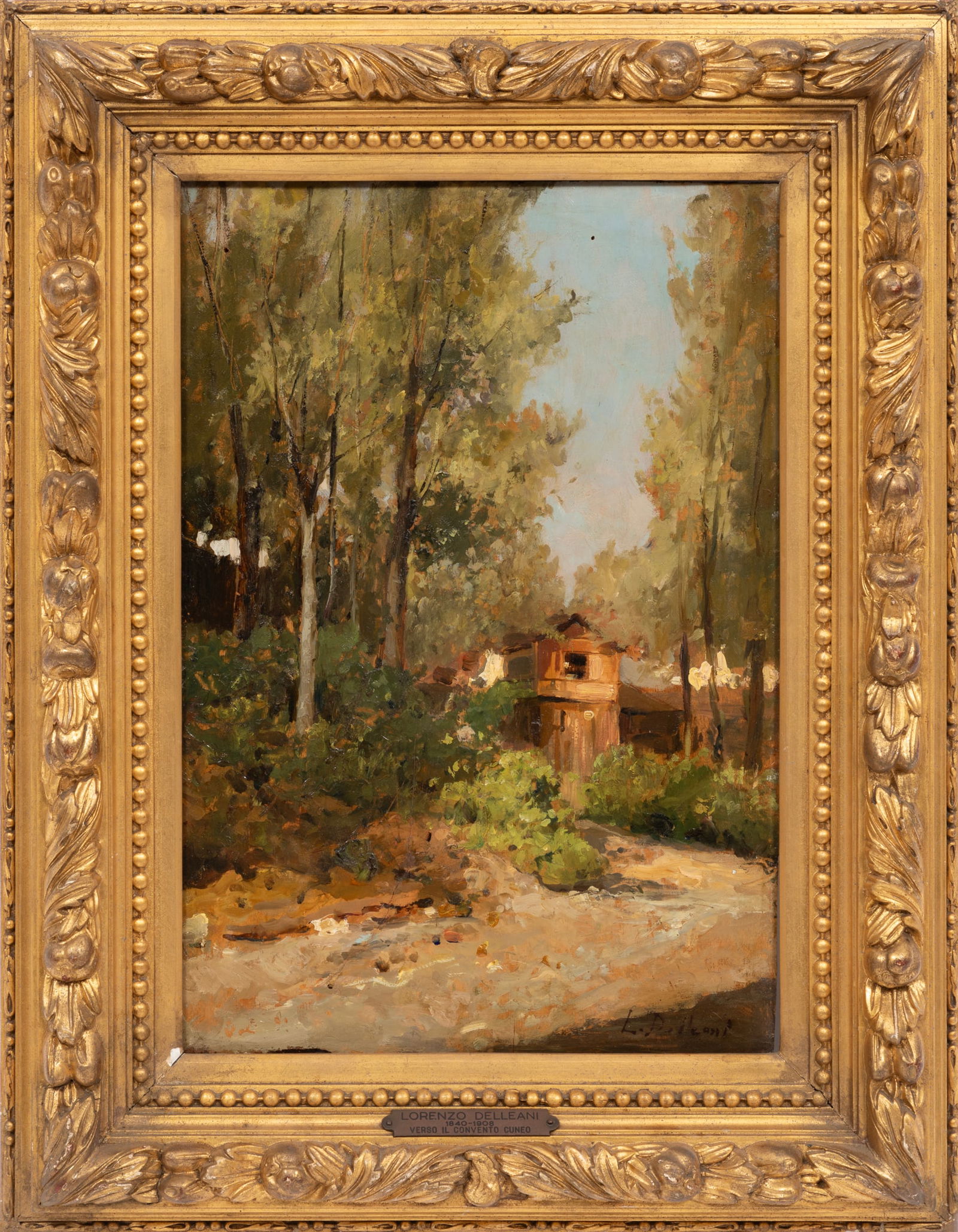 Lorenzo Delleani, Italian 1840-1908, "Verso il Convento Cuneo", oil on board (1 of 3)