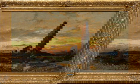 Hermann David Salomon Corrodi, Italian 1844-1905, "View of the Roman Campagna", oil on canvas