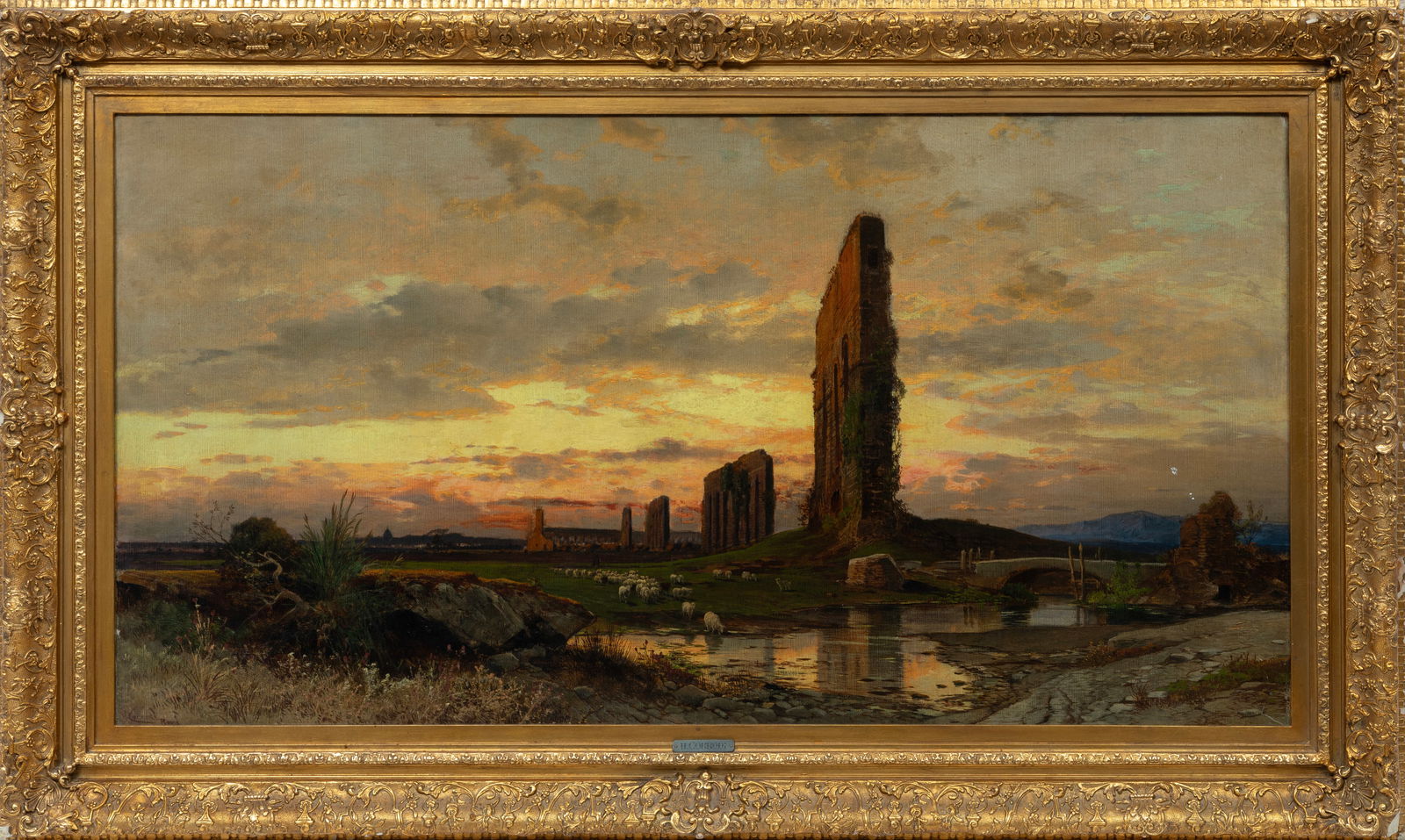 Hermann David Salomon Corrodi, Italian 1844-1905, "View of the Roman Campagna", oil on canvas (1 of 3)