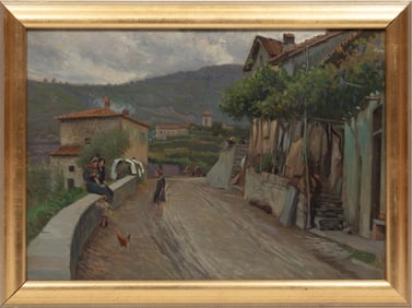 Ruggero Focardi, Italian 1864-1934, "Giornata Grigia (Queueto Presso Vallombrosa)", oil on panel