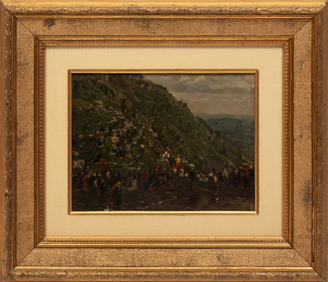 Filippo Carcano, Italian 1840-1914, "Processione in Valcava", oil on canvas (1 of 3)