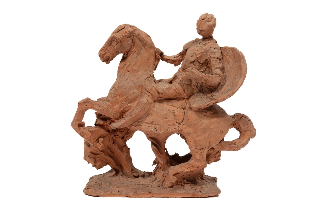 Giulio Tadolini, Italian 1849-1918, "Man on a Horse", terracotta (1 of 4)