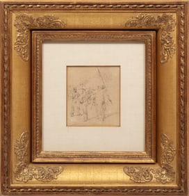 Giovanni Fattori, Italian 1825-1908, "Military Scene", ink on paper mounted to board