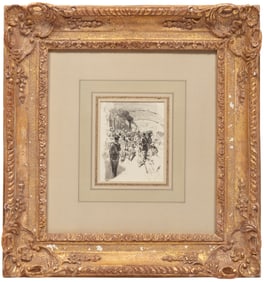 Telemaco Signorini, Italian 1835-1901, "Folla", graphite and ink wash on paper