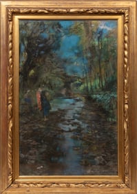 Emilio Gola, Italian 1851-1923, "Valoncelli a Mondonico", pastel on paper laid on linen