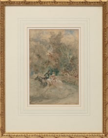 Filippo Carcano, Italian 1840-1914, "Man and Woman on Horseback", watercolor on paper