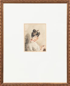 Giacomo Favretto, Italian 1849-1887, "Young Girl in Profile", watercolor on paper