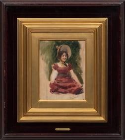 Federico Andreotti, Italian 1847-1930, "Donna Con Cappello", oil on panel