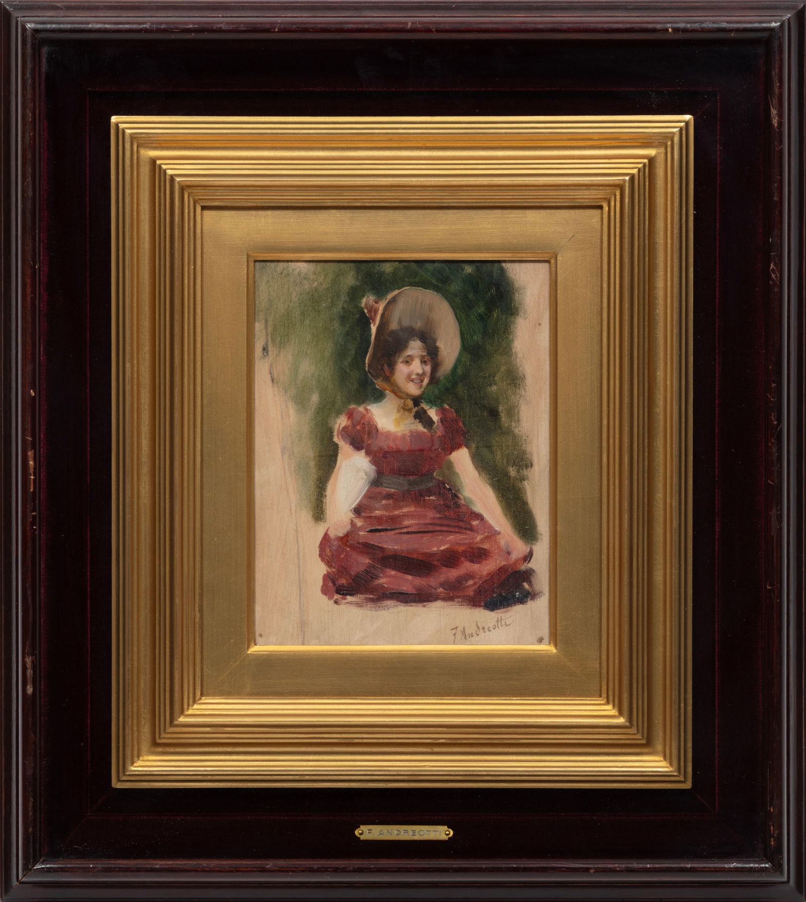 Federico Andreotti, Italian 1847-1930, "Donna Con Cappello", oil on panel (1 of 3)