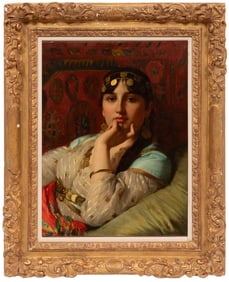 Giovanni Costa, Italian 1826-1903, "Portrait of a Young Woman", oil on canvas