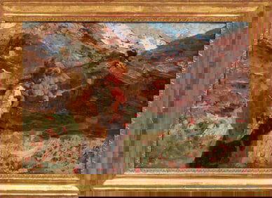 Leonardo Bazzaro, Italian 1853-1937, "Una Baita", oil on board