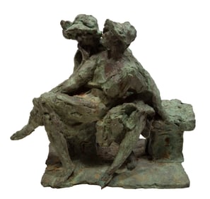 Ernesto Bazzaro, Italian 1859-1937, "Conversation on a Bench", bronze