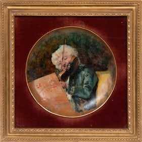 Francesco Vinea, Italian 1845-1902, "Suonatore", oil on wood plate