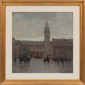 Giovanni Lomi, Italian 1889-1969, "La Pioggia, Bergamo", oil on panel
