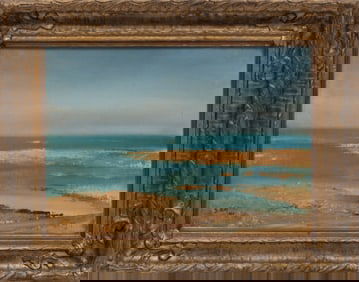 Attributed to Giuseppe De Nittis, Italian 1846-1884, "Sandy Coastline", oil on canvas laid on board