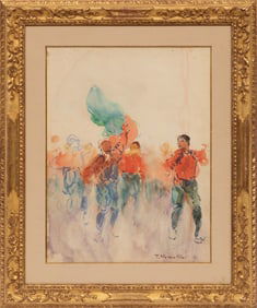 Plinio Nomellini, Italian 1866-1943, "Garibaldini", watercolor on Fabriano paper