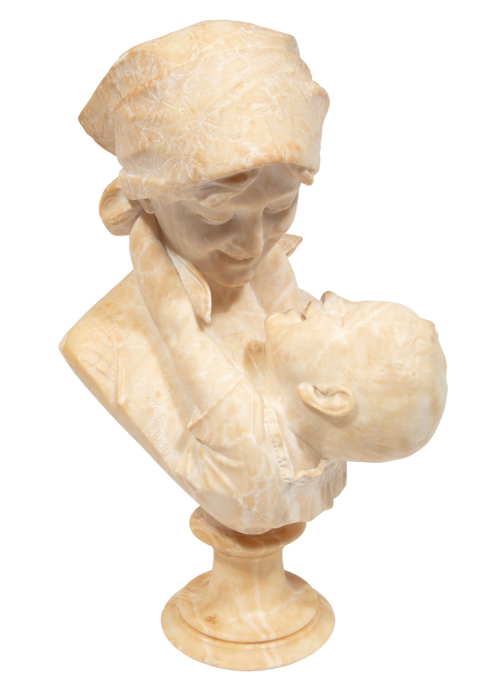 Emilio Fiaschi, Italian 1858-1941, "Maternita - Mother and Child", alabaster (1 of 8)