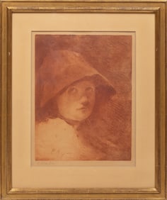 Ernesto Bazzaro, Italian 1859-1937, "Head of a Young Girl", monotype on paper