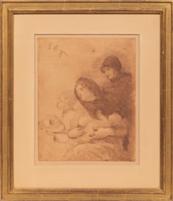 Ernesto Bazzaro, Italian 1859-1937, "Mendicant Family of a Fallen Hero", monotype on paper