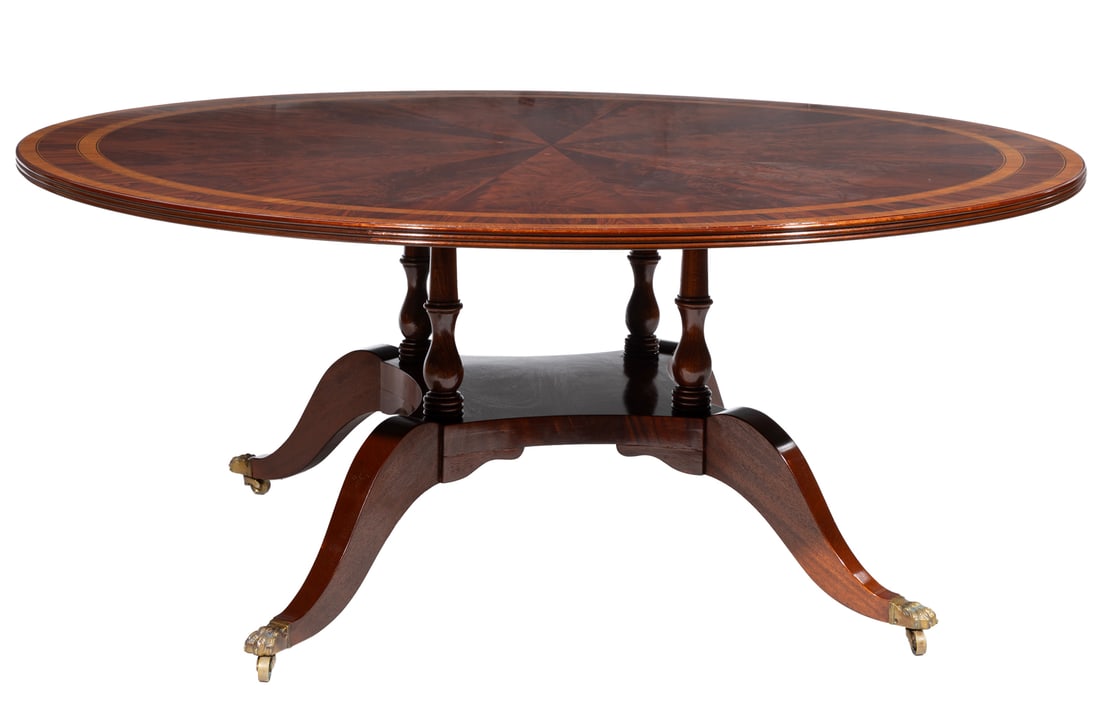 Regency-Style Satinwood Inlaid Mahogany Dining Table (1 of 4)