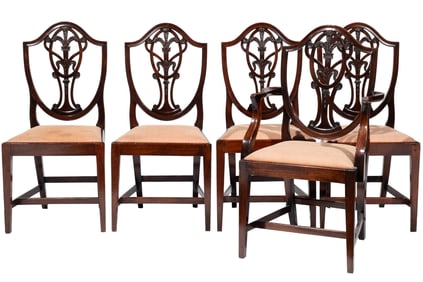 Set of Eight Hepplewhite-Style Carved Mahogany Shieldback Dining Chairs