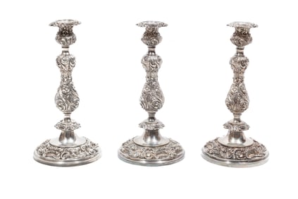 Three Antique English Silverplate Table Candlesticks
