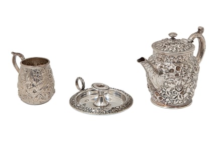 S. Kirk and Son Coin Silver Repousse Solitaire Coffee Pot