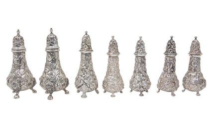 Good Group of Baltimore Sterling Silver Repousse Salt and Pepper Casters