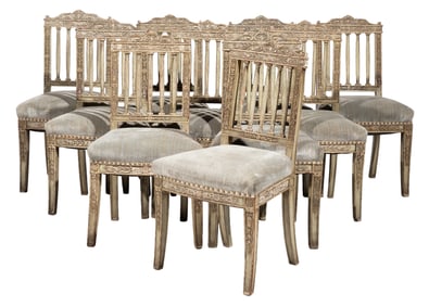 Set of Ten Continental Neoclassical Creme Peinte Dining Chairs