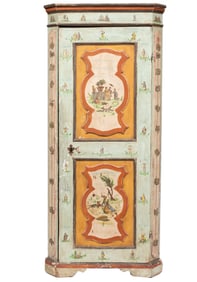 French Provincial Paint-Decorated Corner Cupboard