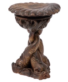 Antique Venetian Carved and Polychrome "Grotto" Stool