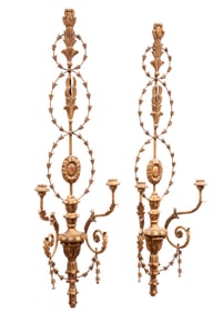 Pair of Continental Giltwood Two-Light Sconces