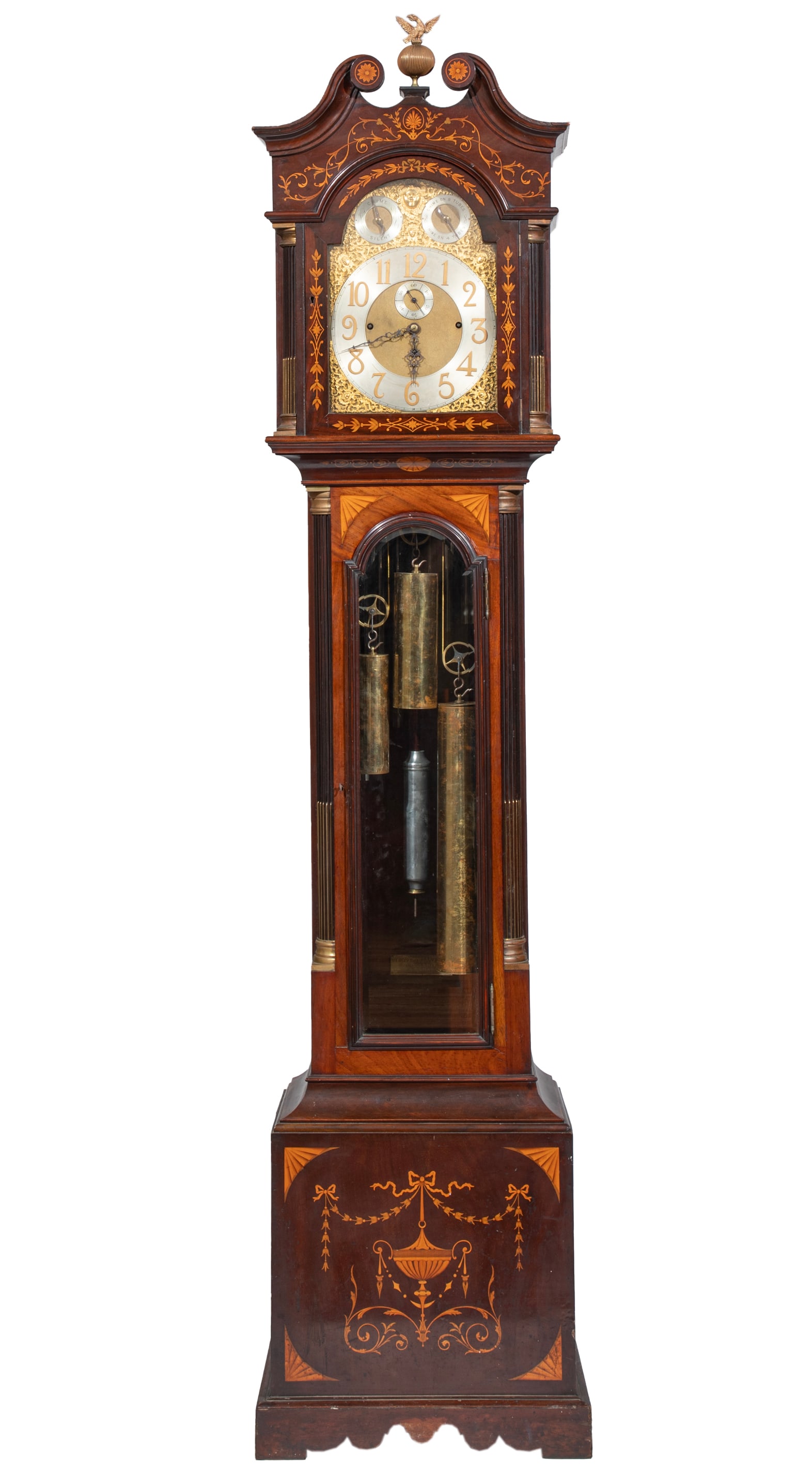 Antique English Marquetry and Mahogany Nine-Tube Tall Case Clock (1 of 5)