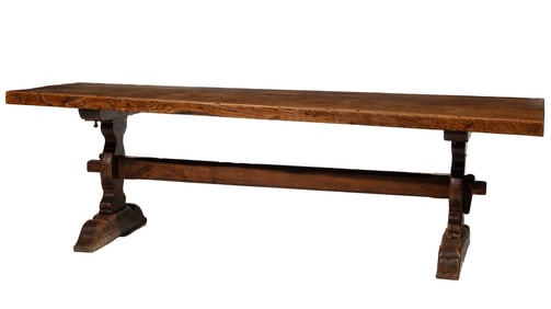 Continental Carved Oak Slab Top Harvest Table