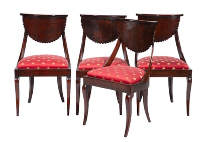 Set of Four Biedermeier Carved Mahogany Chairs