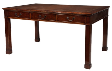 Georgian-Style Burl Walnut Partners Desk