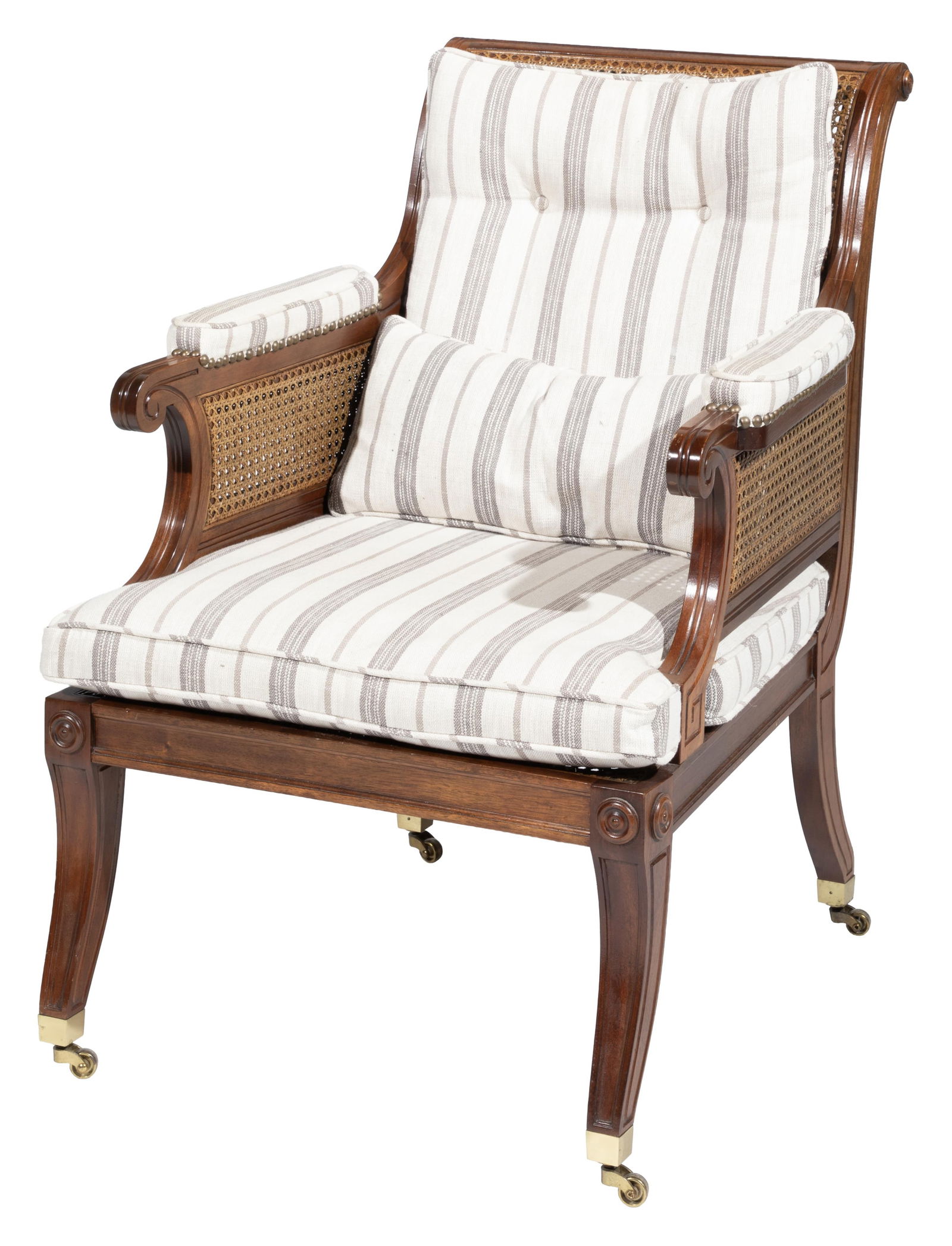 Regency-Style Carved Mahogany and Cane Library Armchair (1 of 4)