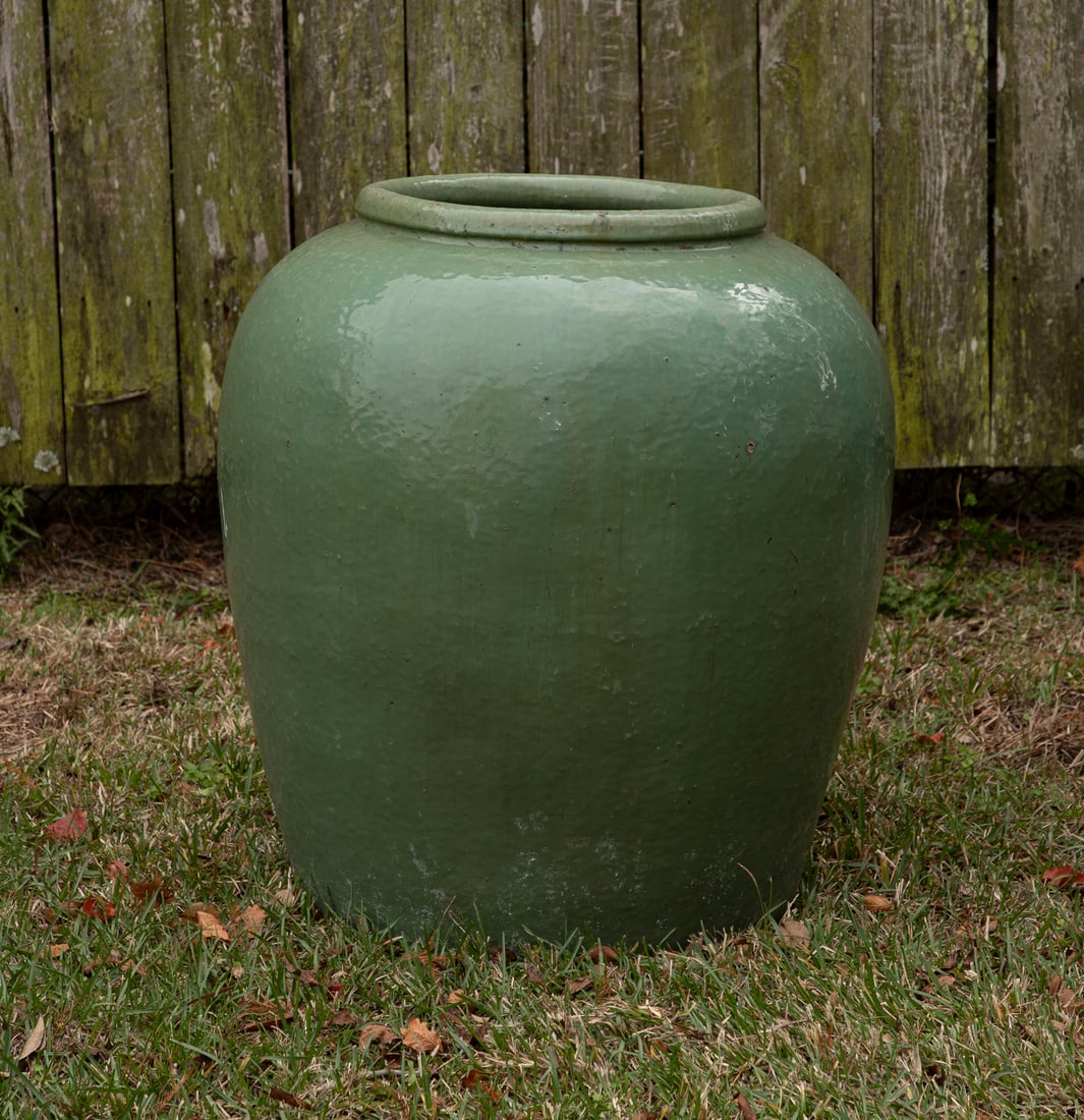 Chinese Celadon Glazed Storage Jar: Chinese Celadon Glazed Storage Jar 27 x 24 in. (68.6 x 61 cm.)