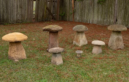 Seven Antique Carved-Stone Staddle Stones