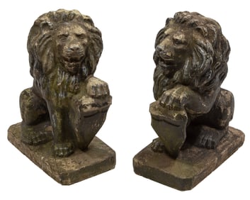 Pair of Antique Cast-Stone Garden Lions