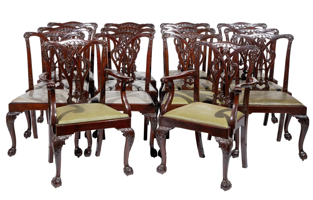 Set of Fourteen Chippendale-Style Carved Mahogany Dining Chairs (1 of 4)