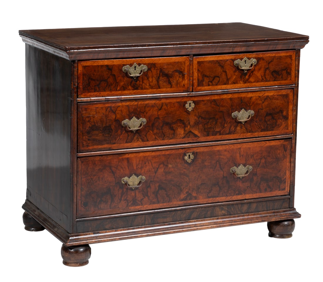 Georgian Inlaid Burl Walnut Chest of Drawers (1 of 3)